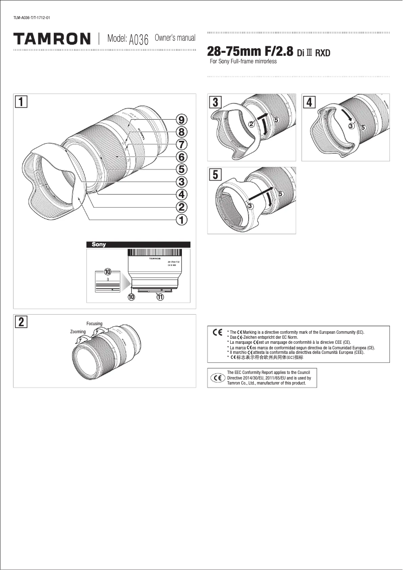 Page 1 de la notice Manuel utilisateur Tamron 28-75mm F/2.8 Di III RXD
