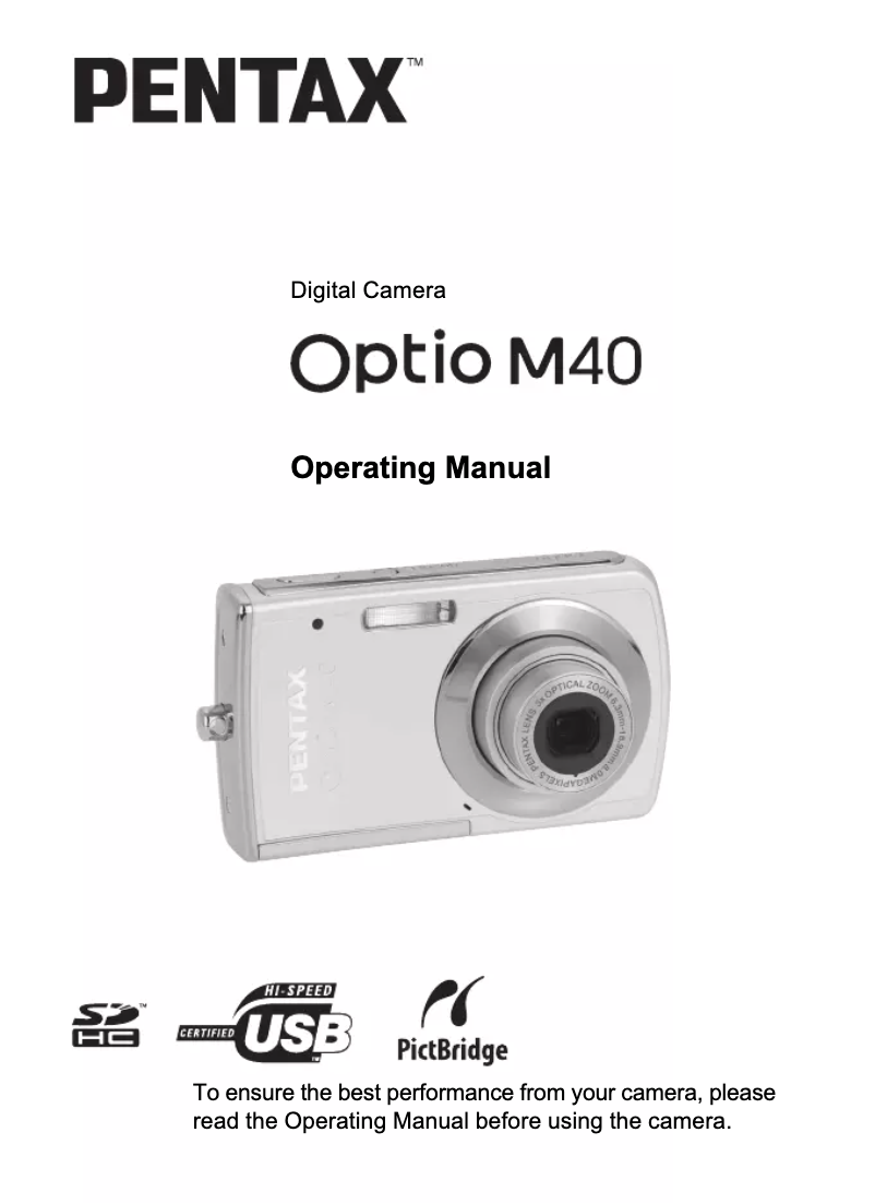 Page 1 de la notice Manuel utilisateur Pentax Optio M40