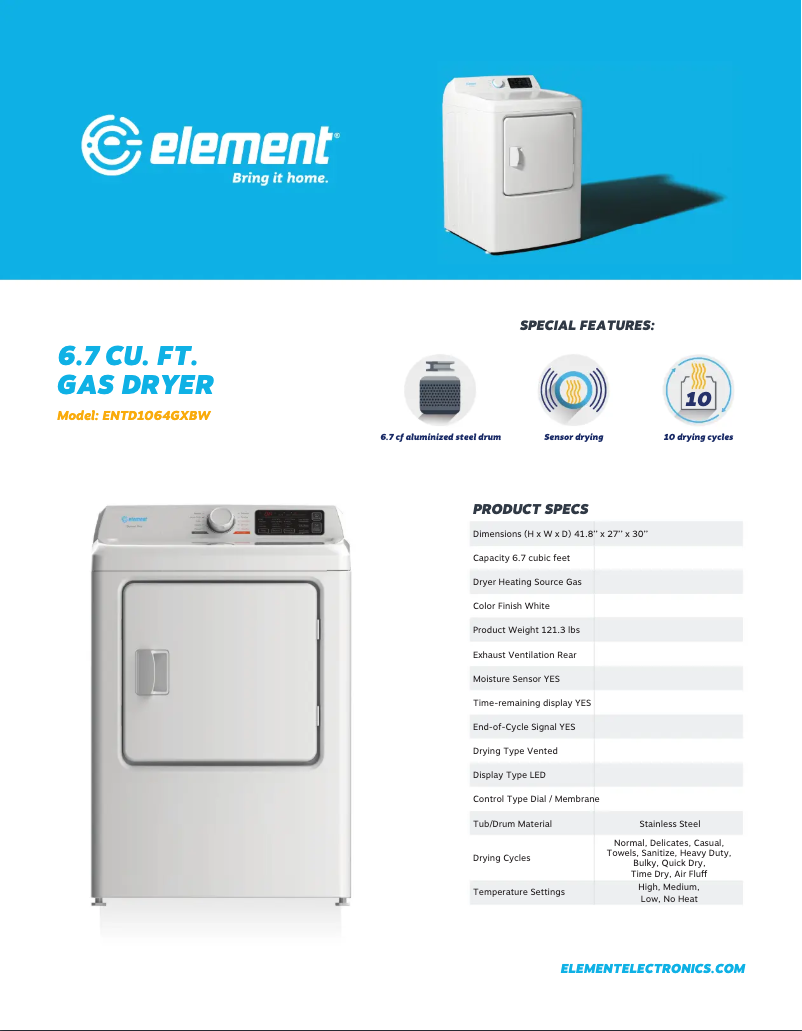 Page n°1 - Fiche technique Element ENTD1064GXBW