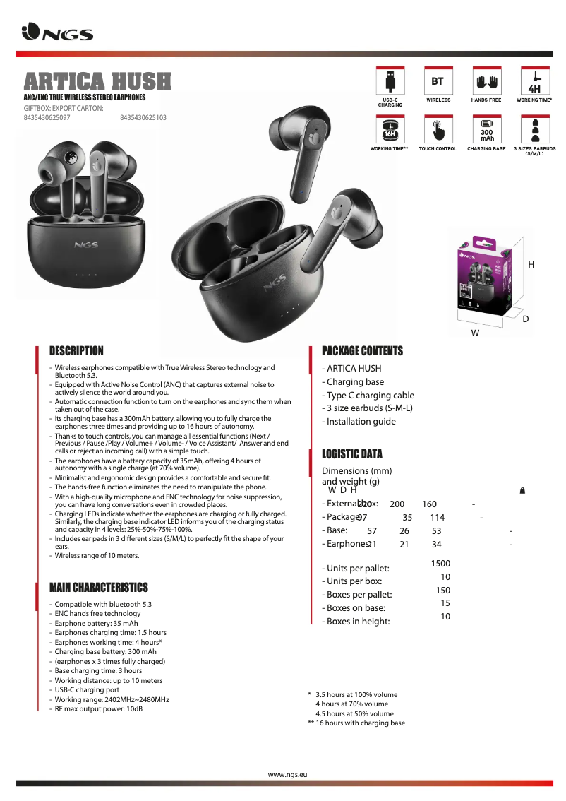 Page n°1 - Fiche technique NGS Artica HUSH