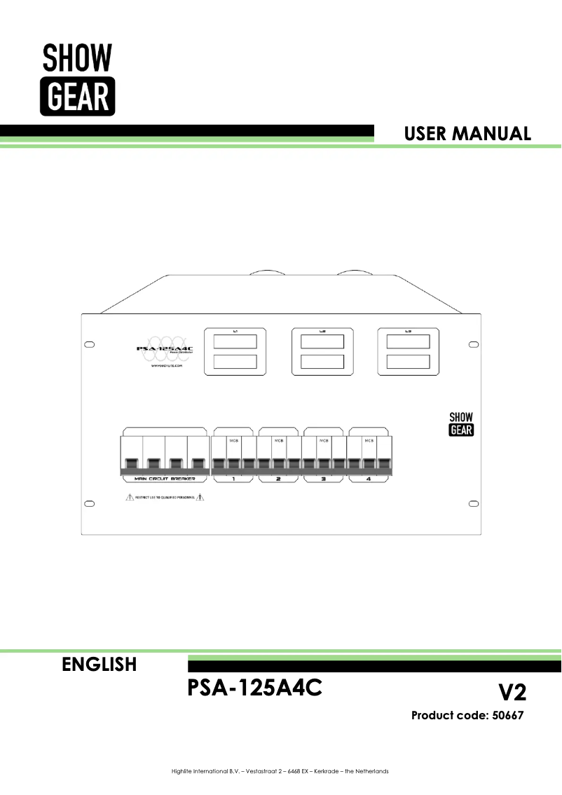 Page n°1 - Manuel utilisateur Showtec PSA-125A4C