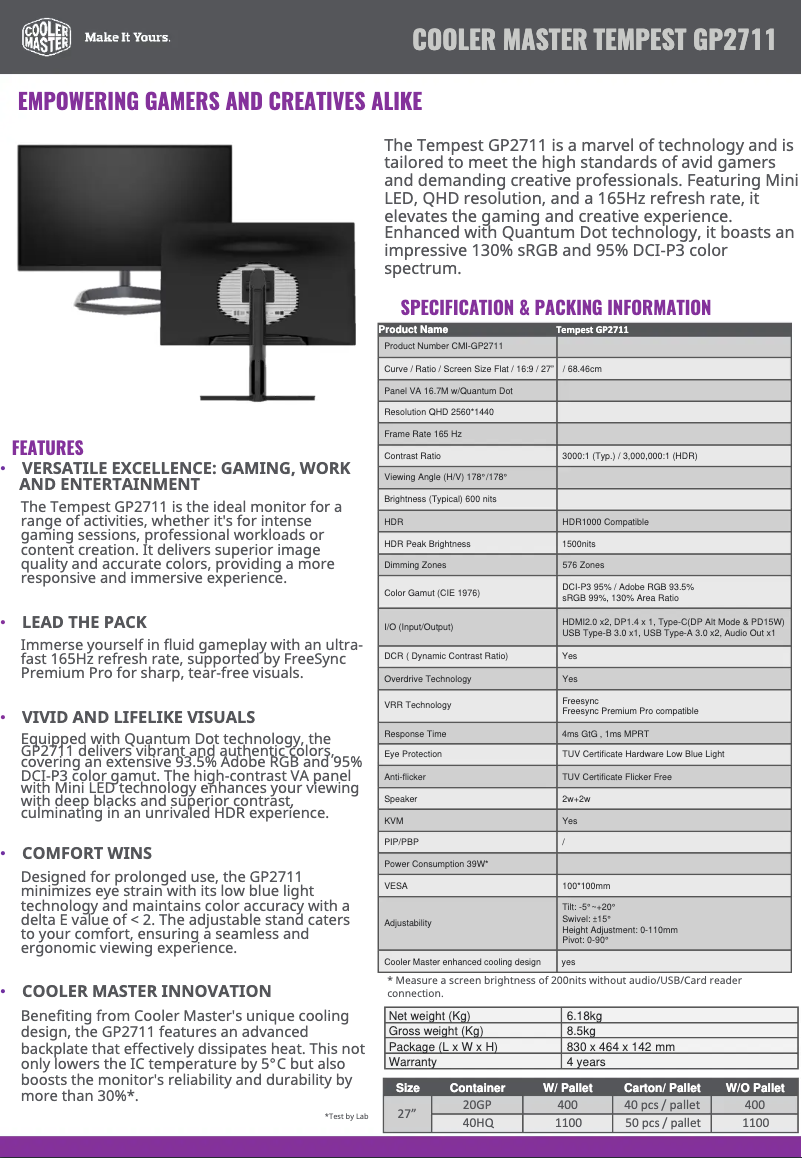 Página 1 del manual Ficha técnica Cooler Master GP2711