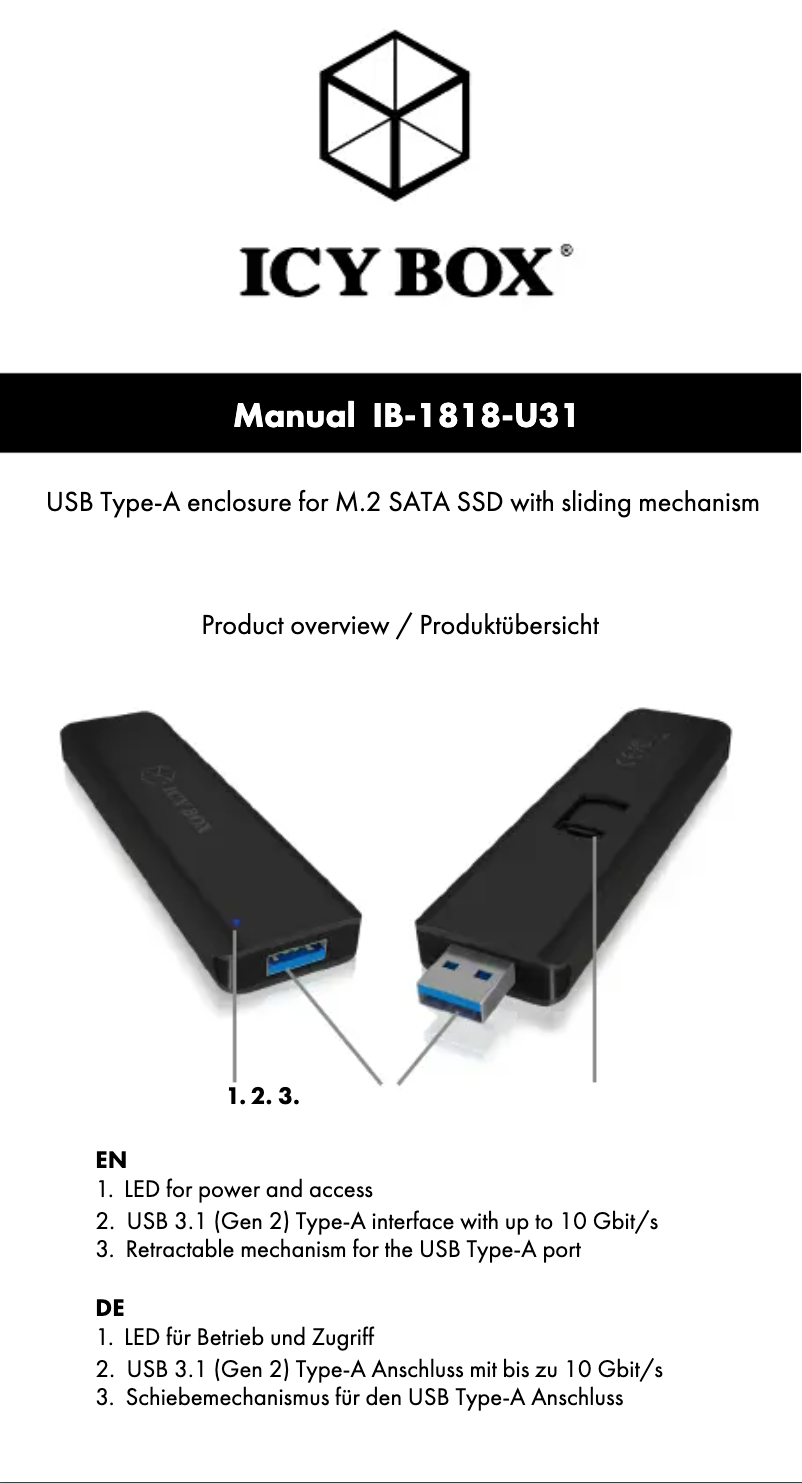 Page 1 de la notice Manuel utilisateur Icy Box IB-1818-U31