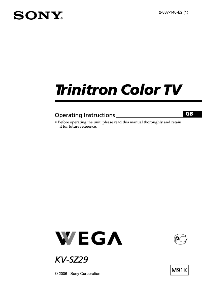 Page 1 de la notice Manuel utilisateur Sony KV-SZ29M91K