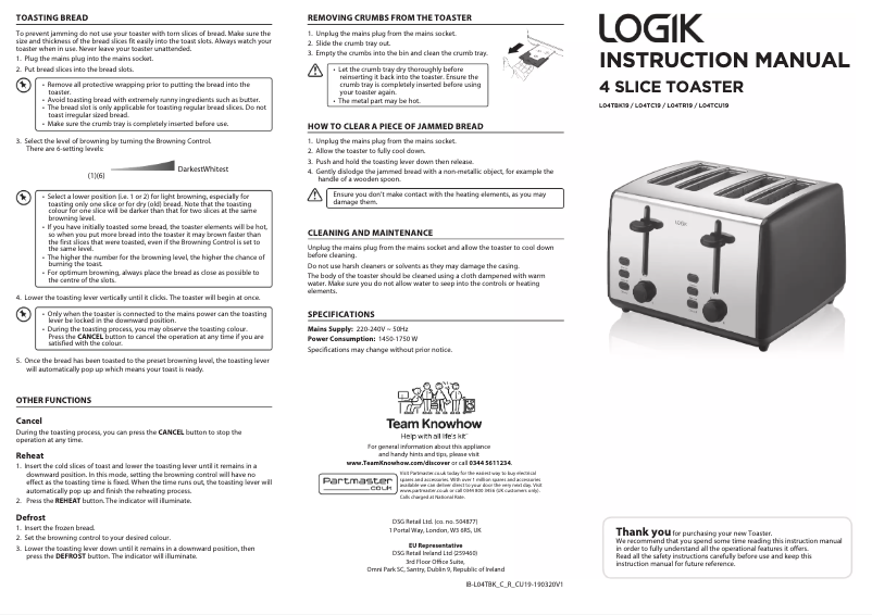Page 1 de la notice Manuel utilisateur Logik L04TBK19
