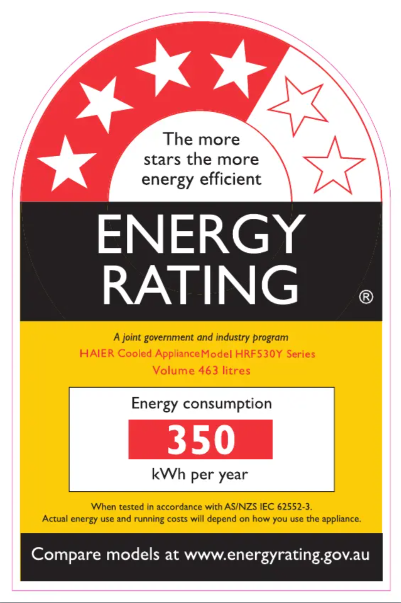 Page 1 de la notice Label énergétique Haier HRF530YS