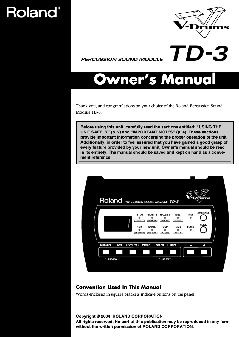 Page n°1 - Manuel utilisateur Roland TD-3