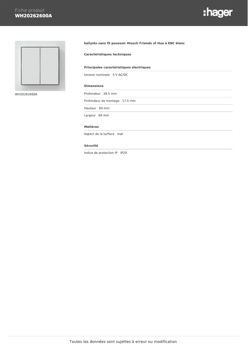 Image de la première page du manuel de l'appareil WH20262600A