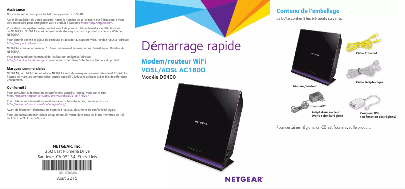 Page 1 de la notice Guide d'installation Netgear D6400