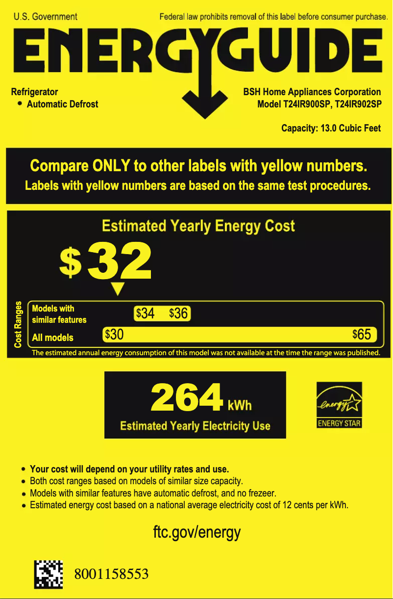 Page 1 de la notice Label énergétique Thermador T24IR902SP