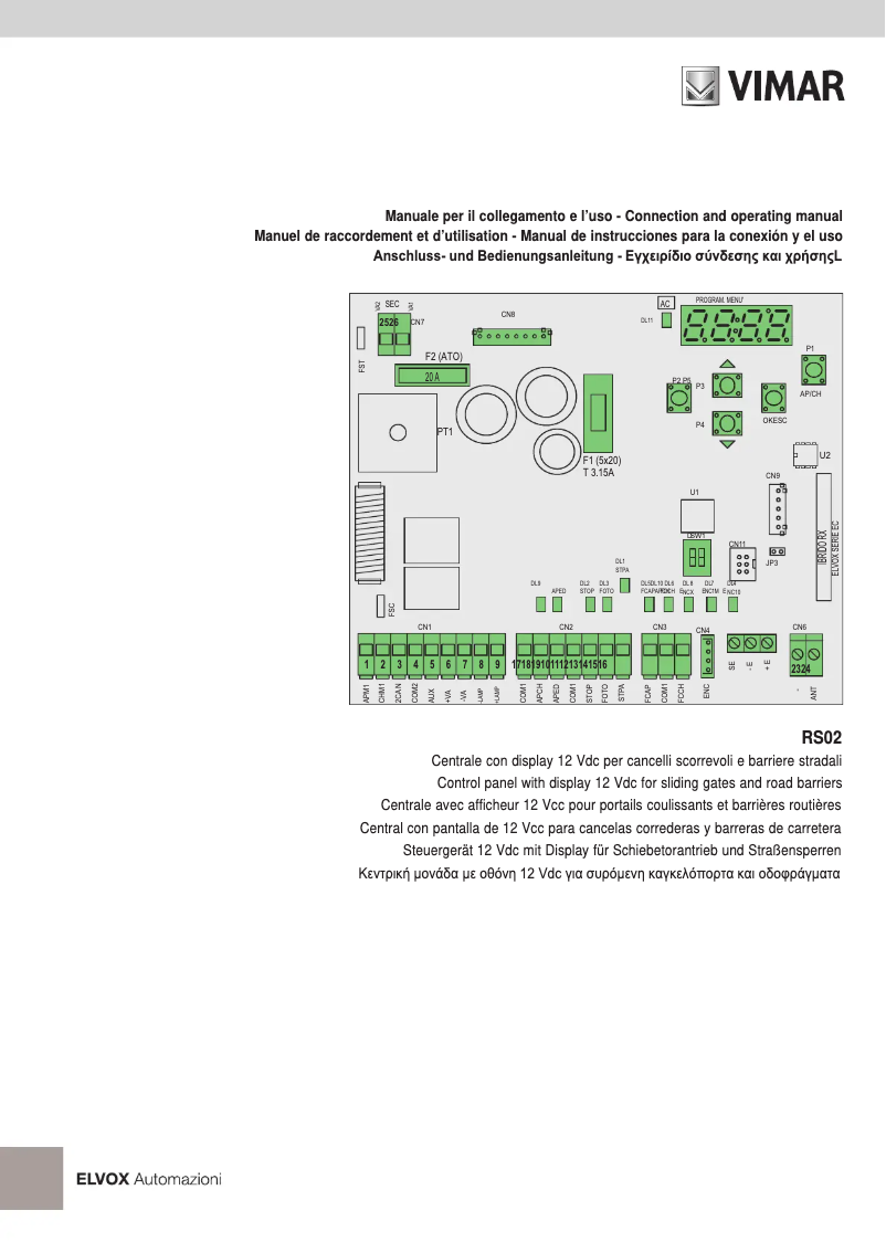 Page 1 de la notice Manuel utilisateur Vimar ELVOX RA98