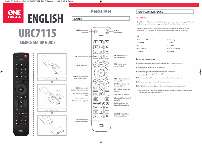 Page 1 de la notice Manuel utilisateur One for all Evolve TV