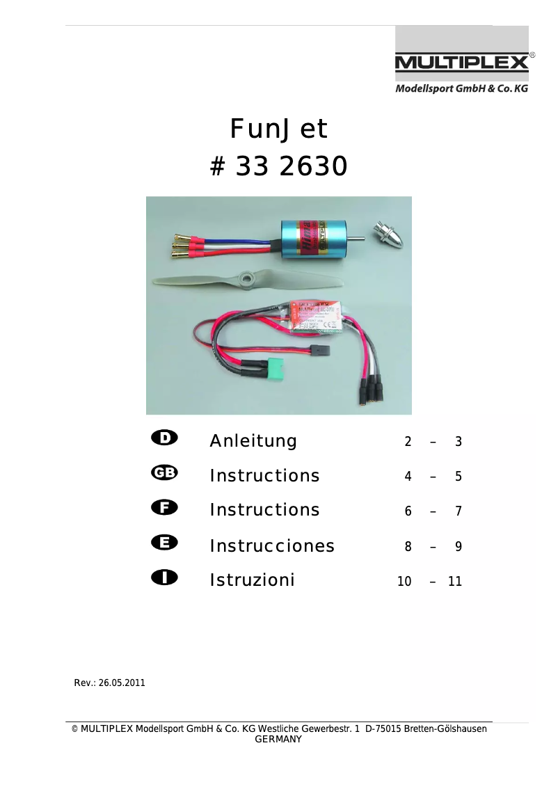 Page 1 de la notice Manuel utilisateur Multiplex FunJet