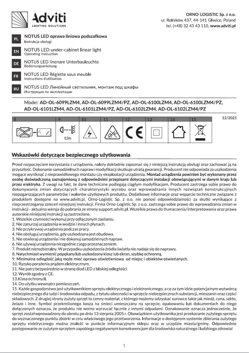 Page n°1 - Manuel utilisateur Adviti AD-OL-6101LZM4