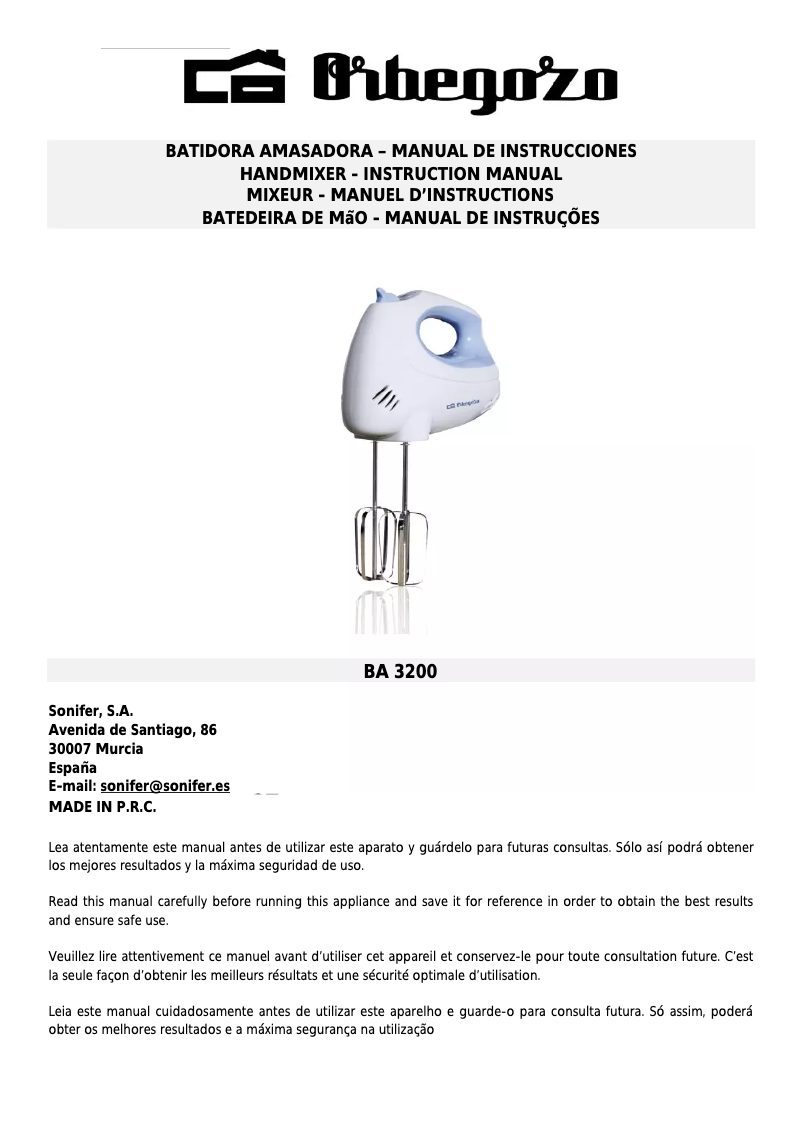 Image de la première page du manuel de l'appareil BA 3200