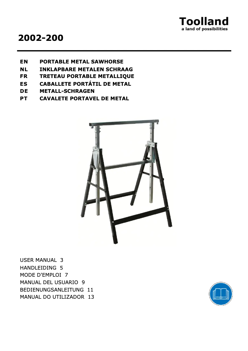 Page 1 de la notice Manuel utilisateur Toolland 2002-200
