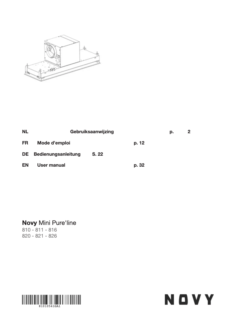 Page 1 de la notice Manuel utilisateur Novy Pure'Line Mini 820