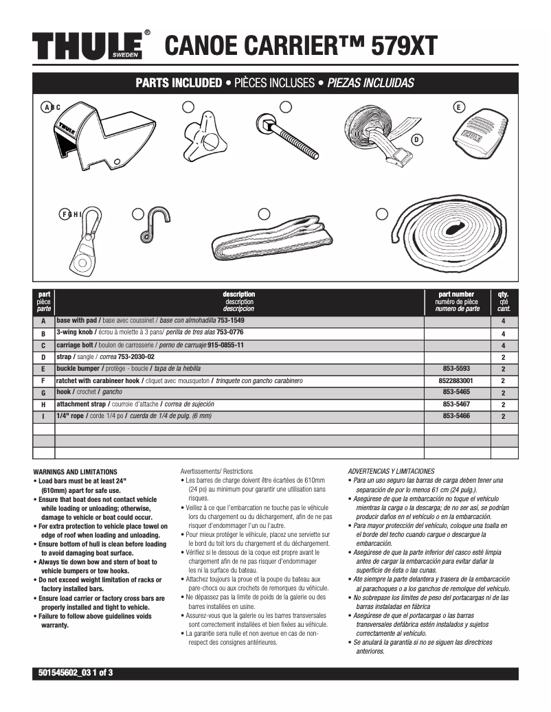 Page n°1 - Manuel utilisateur Thule Canoe Carrier 579XT