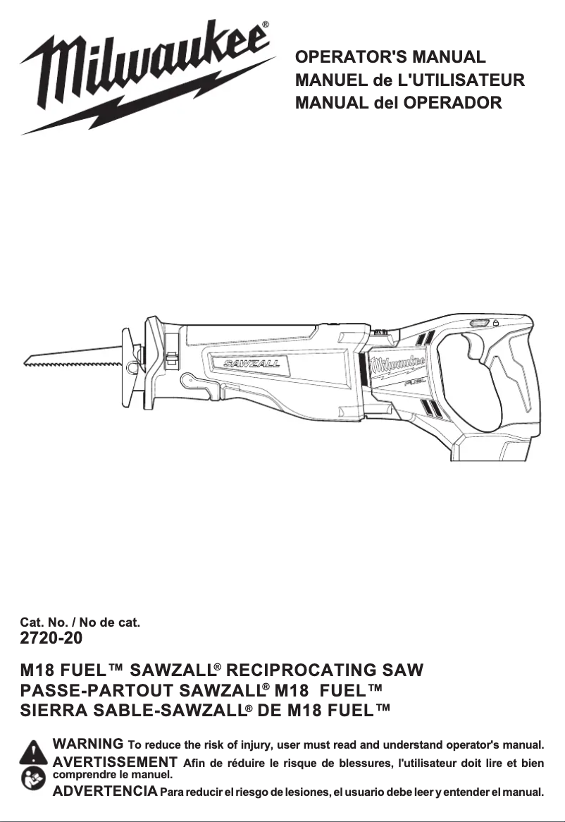 Page 1 de la notice Manuel utilisateur Milwaukee M18 Fuel 2720-21