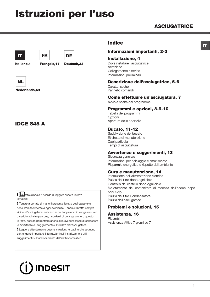 Image de la première page du manuel de l'appareil IDCE 845