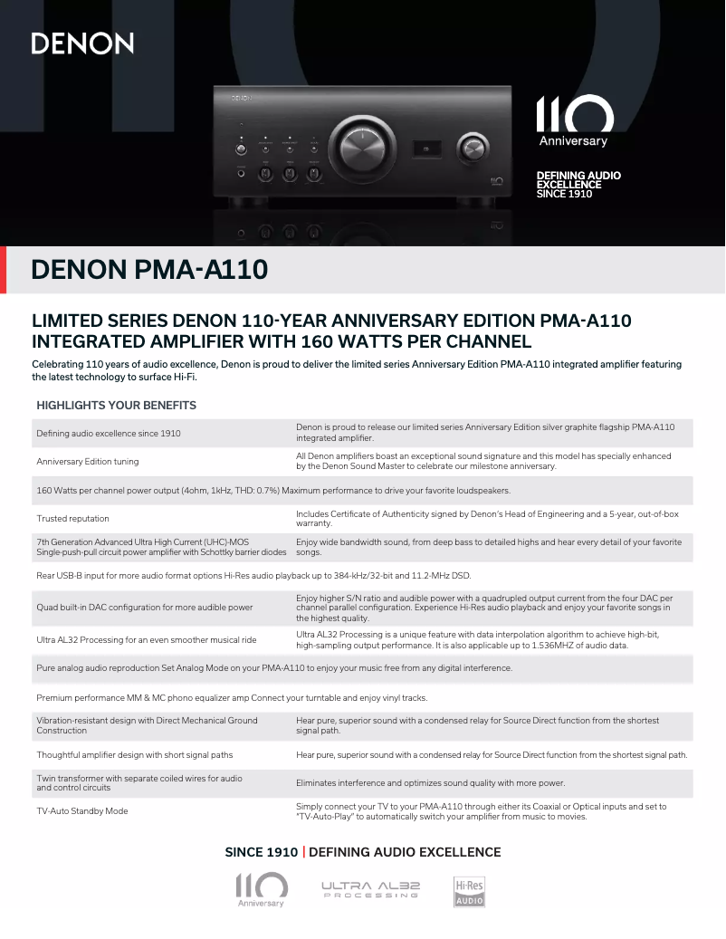 Page n°1 - Fiche technique Denon PMA-A110