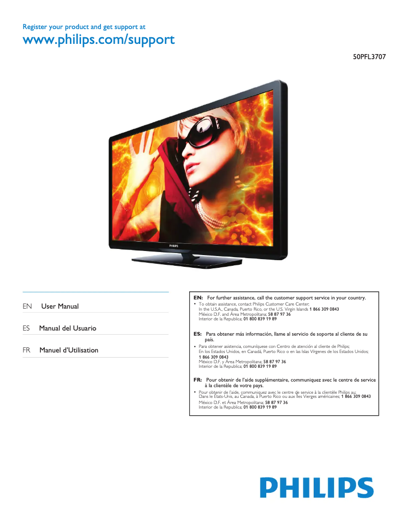 Image de la première page du manuel de l'appareil 50PFL3707