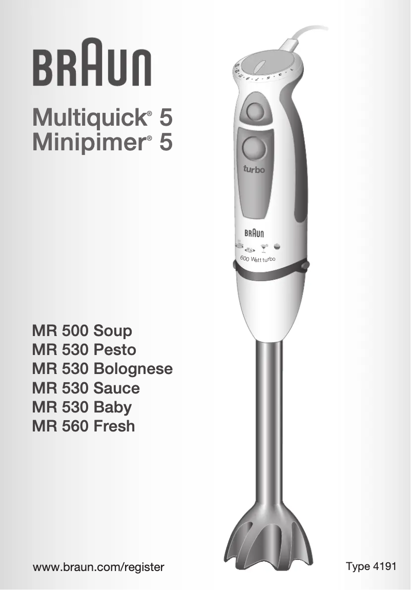 Page 1 de la notice Manuel utilisateur Braun MR 500 Soup