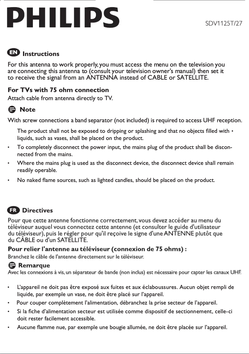 Imagen de la primera página del manual del dispositivo SDV1125T
