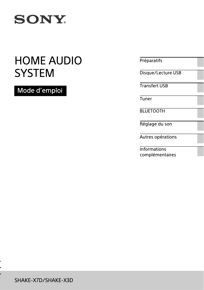 Page 1 de la notice Manuel utilisateur Sony SHAKE-X7D