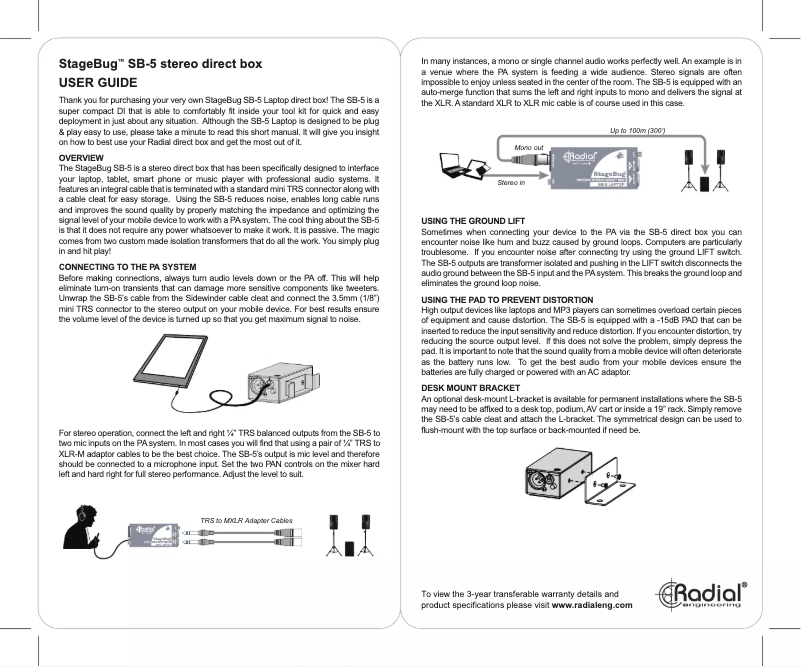 Page 1 de la notice Manuel utilisateur Radial Engineering StageBug SB-5