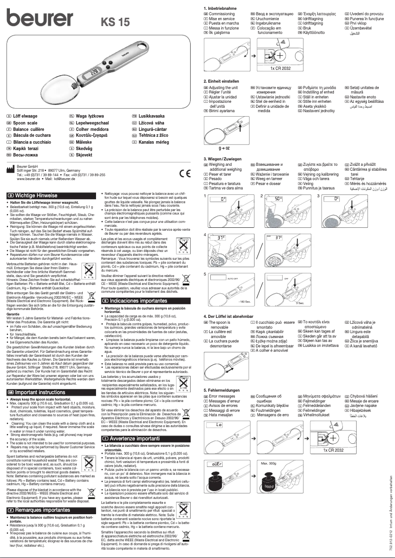 Page 1 de la notice Manuel utilisateur Beurer KS 15