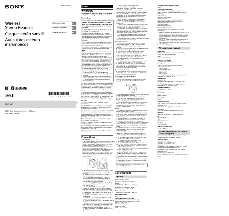 Page n°1 - Manuel utilisateur Sony MDR-1ABT