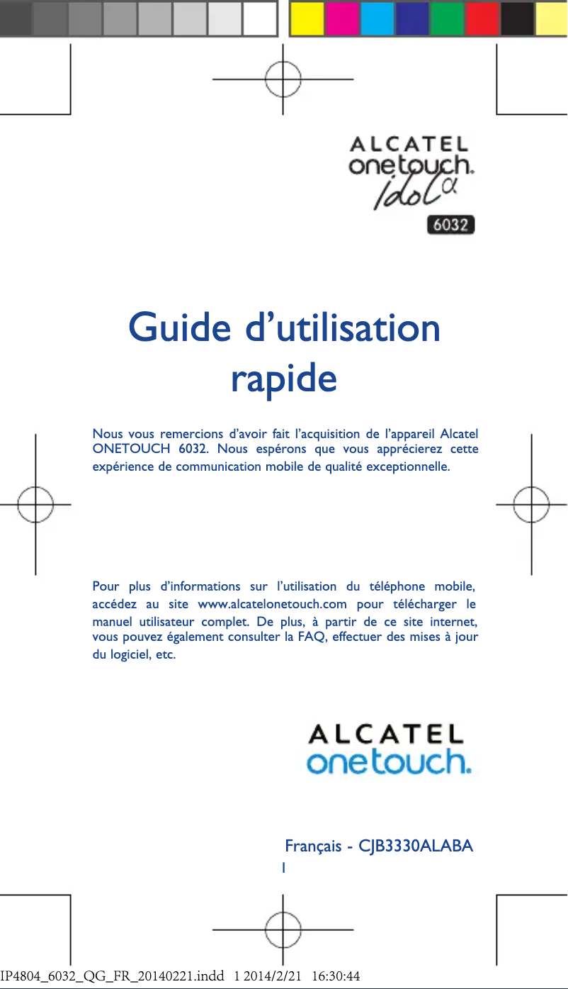 Page 1 de la notice Manuel utilisateur Alcatel One Touch Idol Alpha