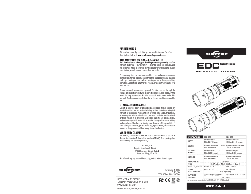 Page 1 de la notice Manuel utilisateur SureFire EDC2-DFT