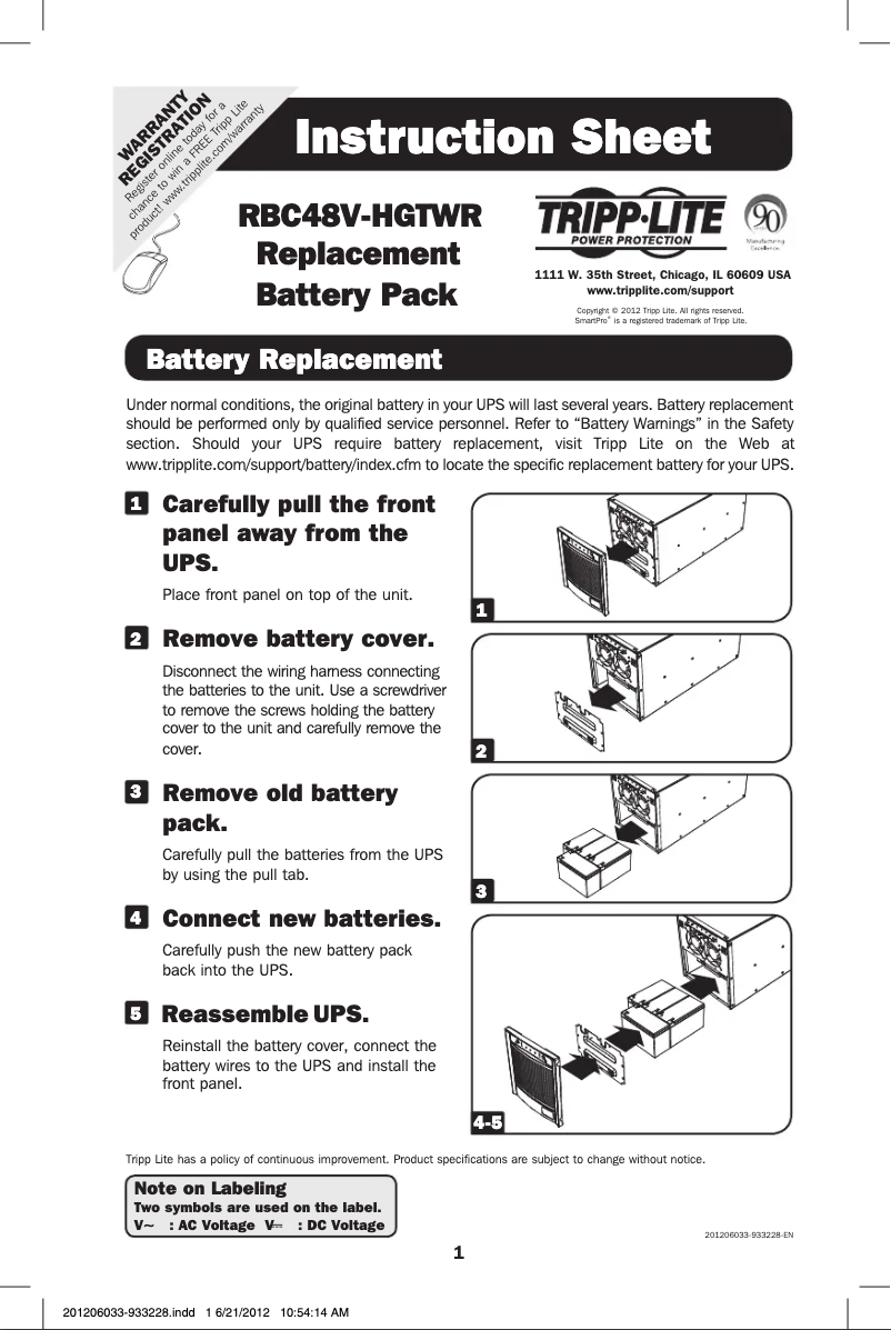 Page 1 de la notice Manuel utilisateur Tripp Lite RBC48V-HGTWR