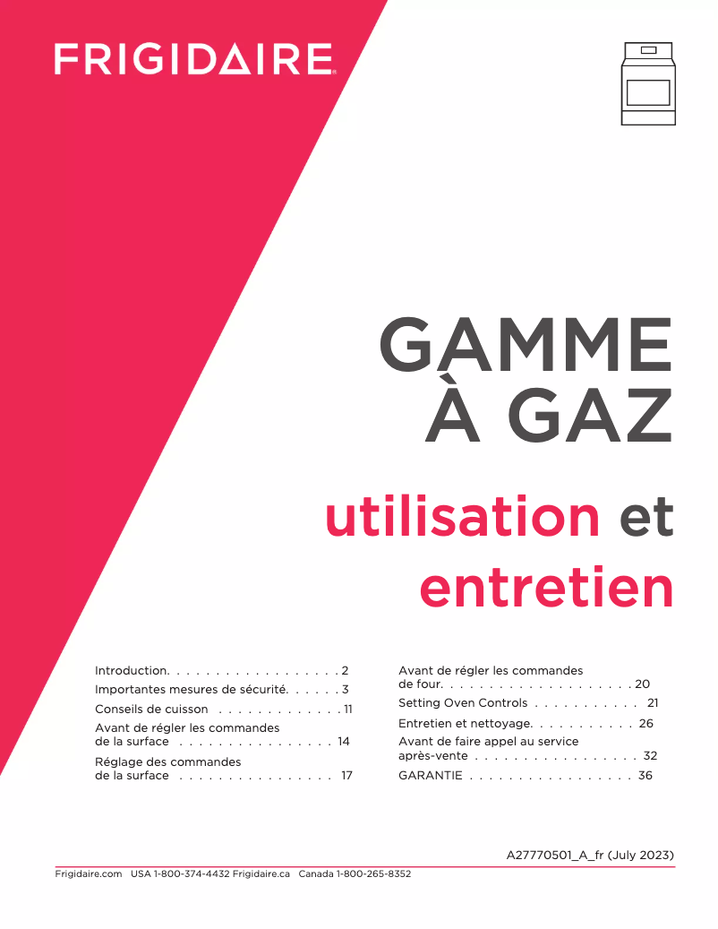 Page 1 de la notice Manuel utilisateur Frigidaire FCRG3052BB