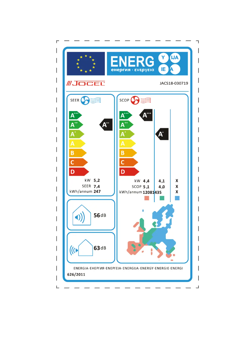 Page 1 de la notice Label énergétique Jocel JACS18-030719