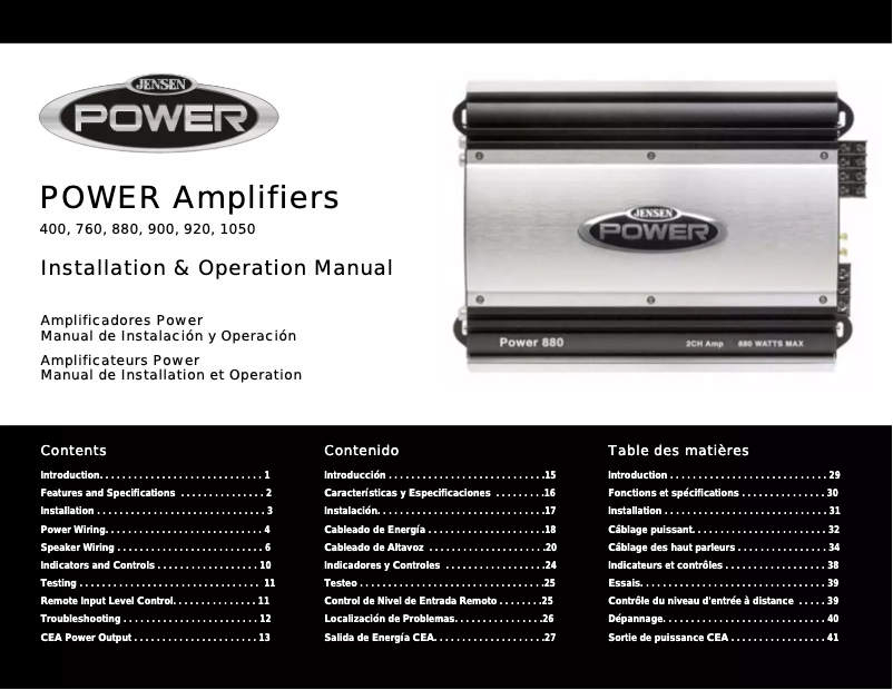 Page n°1 - Manuel utilisateur Jensen Power 900