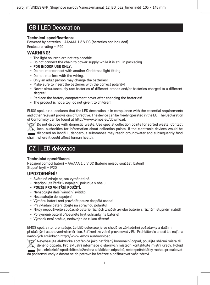 Page n°1 - Manuel utilisateur Emos DCLW11