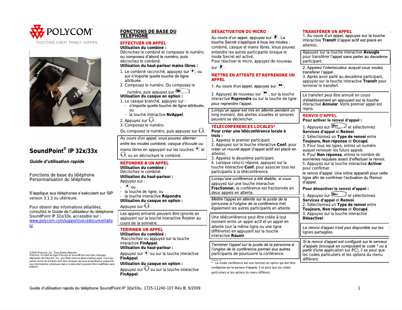 Page n°1 - Manuel utilisateur Polycom SoundPoint IP 320