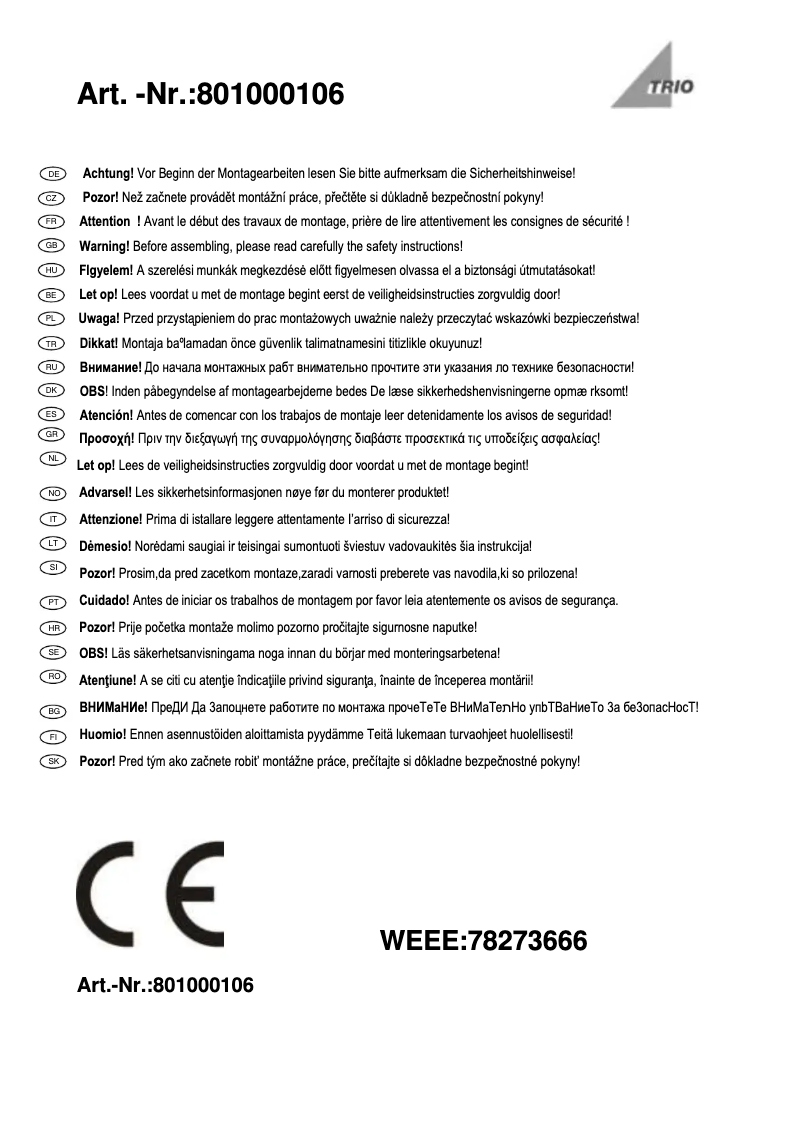 Page 1 de la notice Manuel utilisateur Trio Lighting 8010