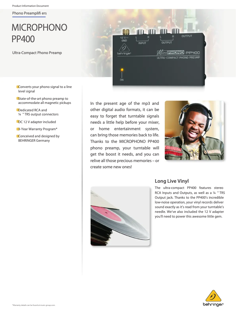 Page n°1 - Fiche technique Behringer PP400