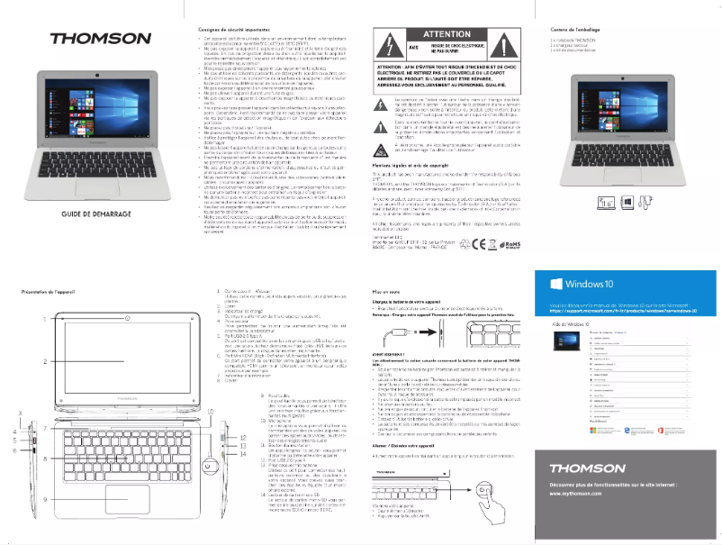 Page 1 de la notice Manuel utilisateur Thomson NEO 12A