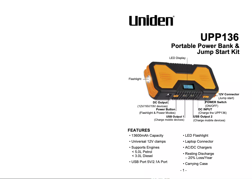 Page 1 de la notice Manuel utilisateur Uniden UPP 136