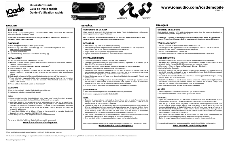 Page 1 de la notice Manuel utilisateur ION iCade Mobile