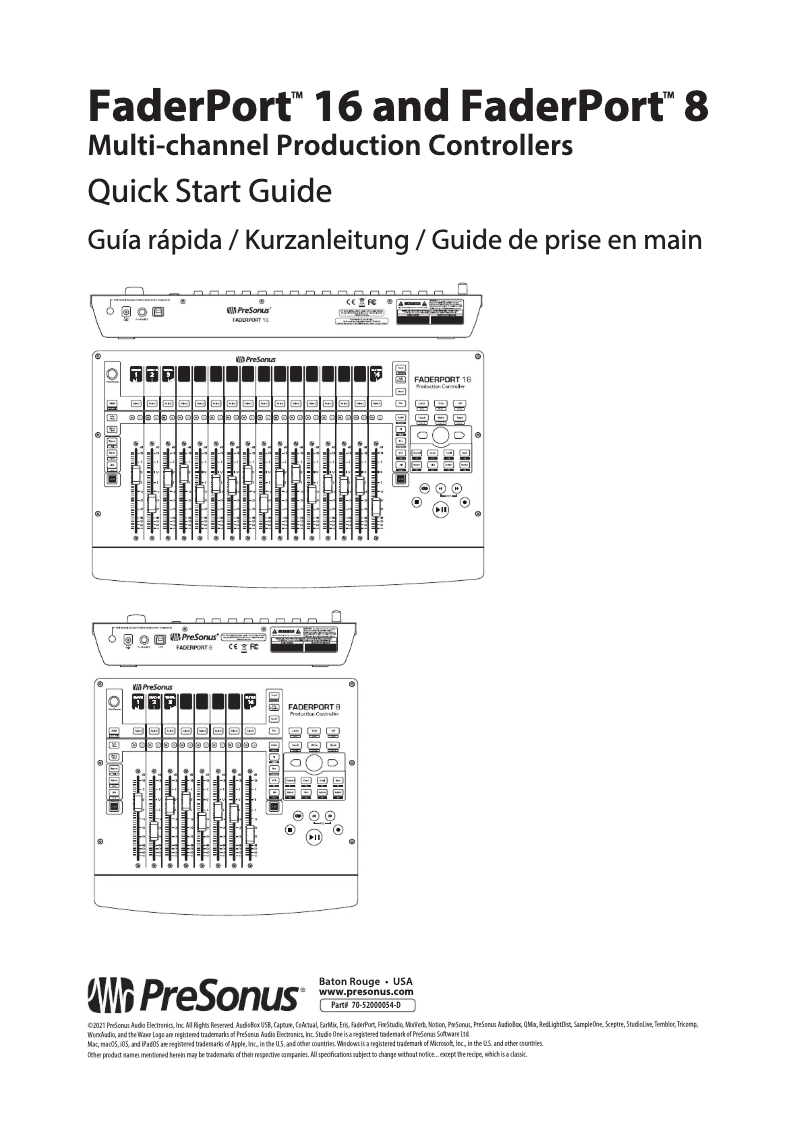 Image de la première page du manuel de l'appareil FaderPort 16