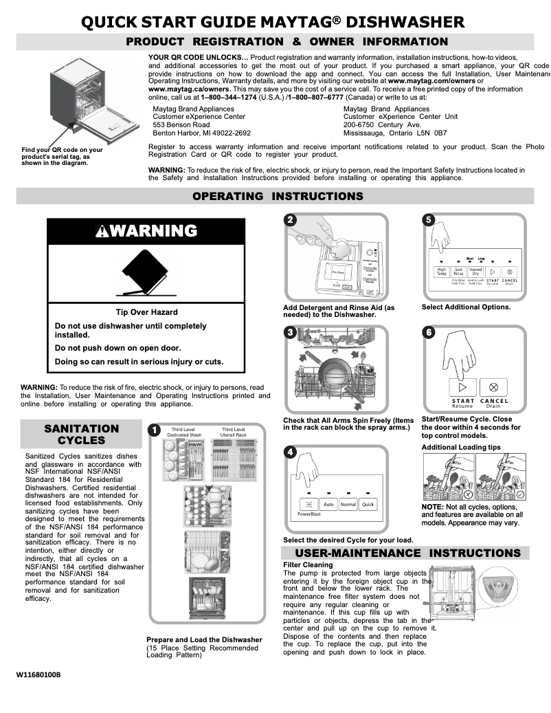 Page 1 de la notice Guide de démarrage rapide Maytag MDB4949SKB