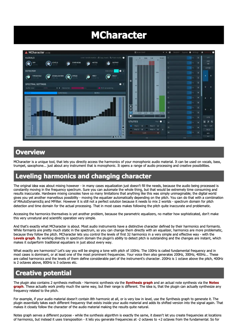 Page n°1 - Manuel utilisateur MeldaProduction MCharacter
