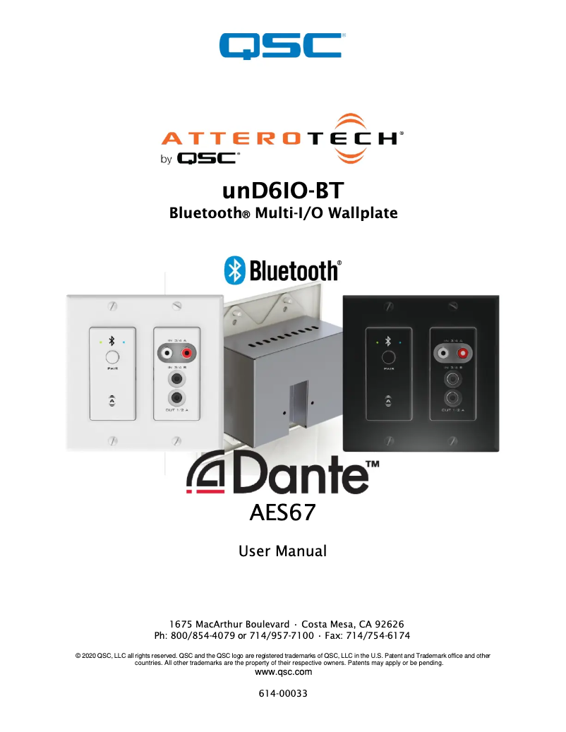 Page 1 de la notice Manuel utilisateur QSC unD6IO-BT
