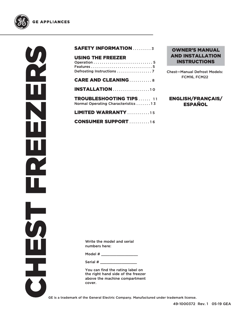 Page n°1 - Guide d'installation GE FCM22DLWW